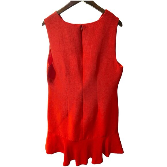 N Natori Jacquard Plisse Sleeveless Sheath Dress Size 16 NWT $169 Red Orange - Picture 2 of 9